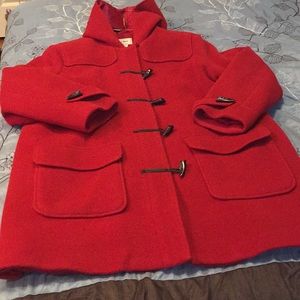 LL BEAN RED 3/4 LENGTH COAT  WORN